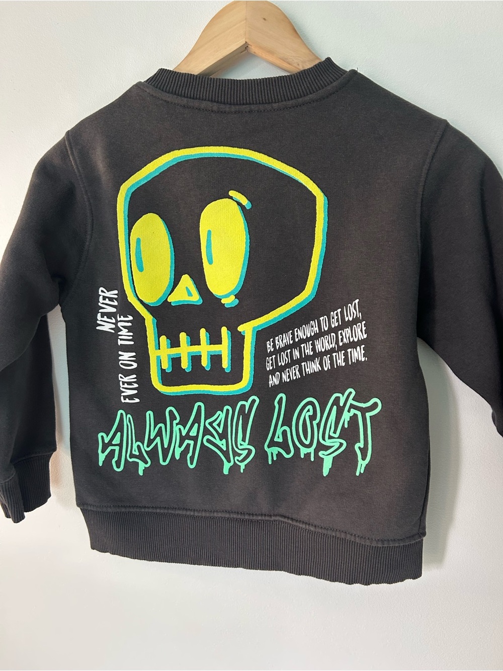 ZARA Kids 'Always Lost' Graphic Sweatshirt - Black with Neon Yellow & Green